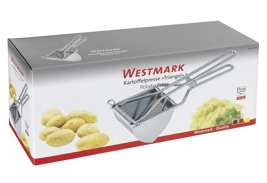 Westmark Kartoffelpresse, Mit Rund-Lochung, Rostfreier Edelstahl, Länge: 30 Cm, Triangel, Silber, 61262260 15 Westmark Kartoffelpresse, Mit Rund-Lochung, Rostfreier Edelstahl, Länge: 30 Cm, Triangel, Silber, 61262260 – Bild 13