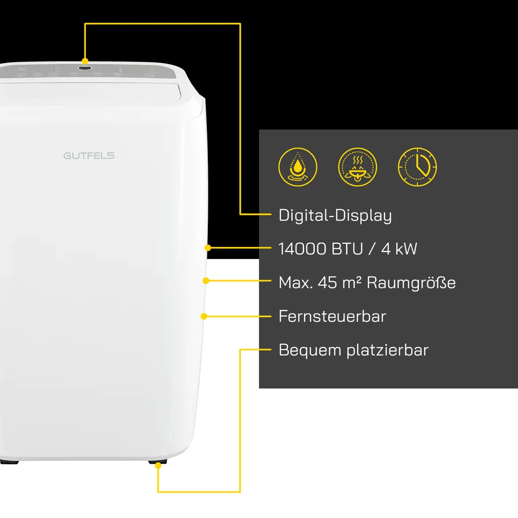 GUTFELS Mobile Klimaanlage CM 81455 We | 14000 BTU | Inkl. Abluftschlauch | Mobil | Luftentfeuchtung | Kühlen | R290a Kältemitte L Weiß 5 GUTFELS Mobile Klimaanlage CM 81455 We | 14000 BTU | Inkl. Abluftschlauch | Mobil | Luftentfeuchtung | Kühlen | R290a Kältemitte L Weiß – Bild 3