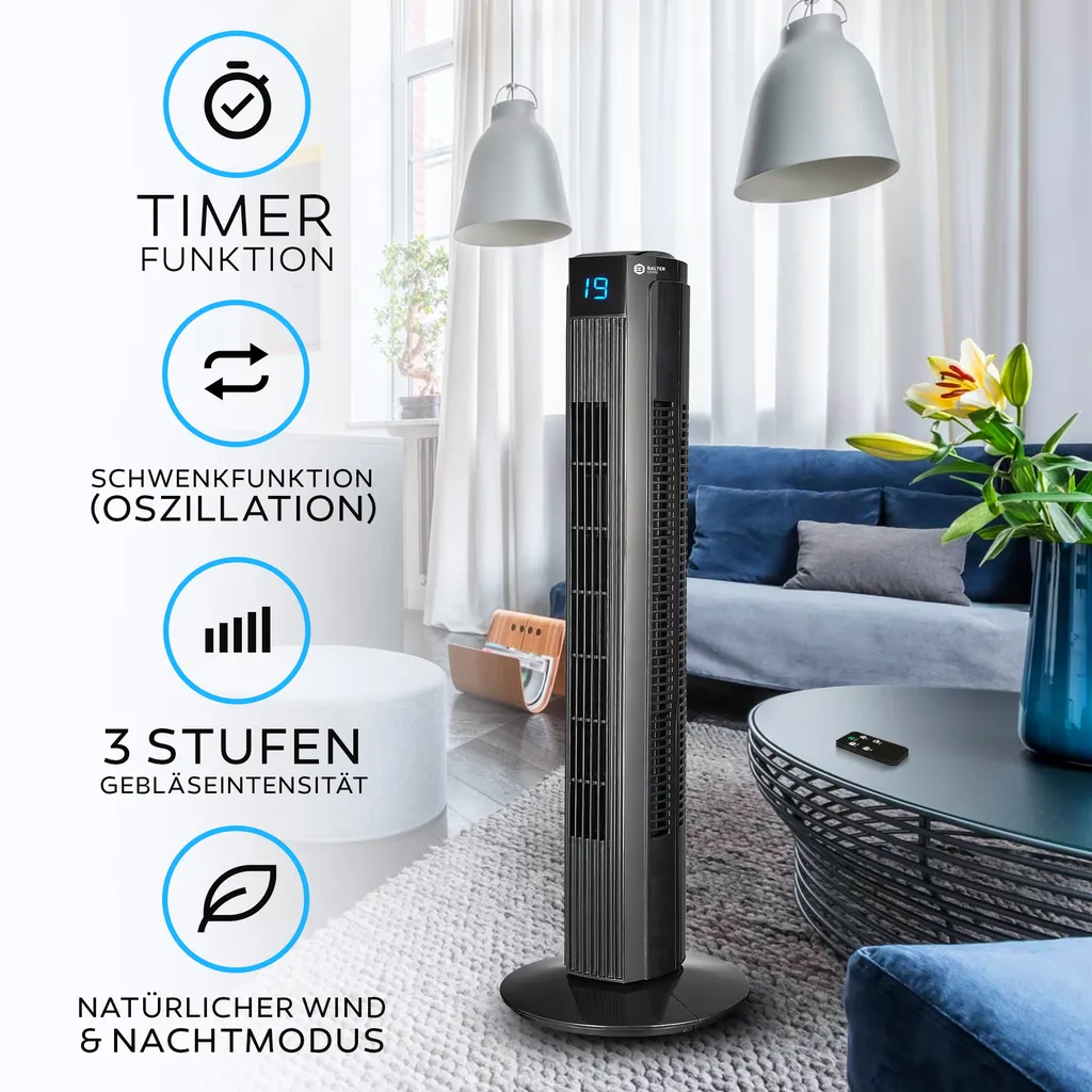 Turmventilator Mit Fernbedienung Leise 80 Cm Ventilator Timer Säulenventilator 4 Turmventilator Mit Fernbedienung Leise 80 Cm Ventilator Timer Säulenventilator – Bild 2