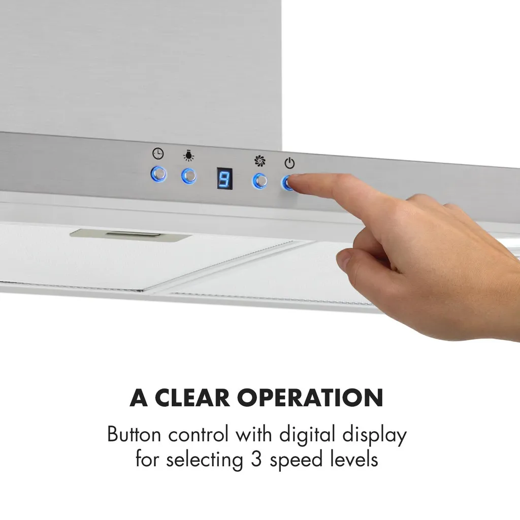 Klarstein Limelight Dunstabzugshaube 90 Cm , Wandhaube , Energieeffizienzklasse A++ , Abluftbetrieb , 600 M³/h , 3 Geschwindigkeitsstufen , Digitalanzeige , LED-Kochfeldbeleuchtung , Umrüstbar Auf Umluftbetrieb , Edelstahl Gebürstet 11 Klarstein Limelight Dunstabzugshaube 90 Cm , Wandhaube , Energieeffizienzklasse A++ , Abluftbetrieb , 600 M³/h , 3 Geschwindigkeitsstufen , Digitalanzeige , LED-Kochfeldbeleuchtung , Umrüstbar Auf Umluftbetrieb , Edelstahl Gebürstet – Bild 9