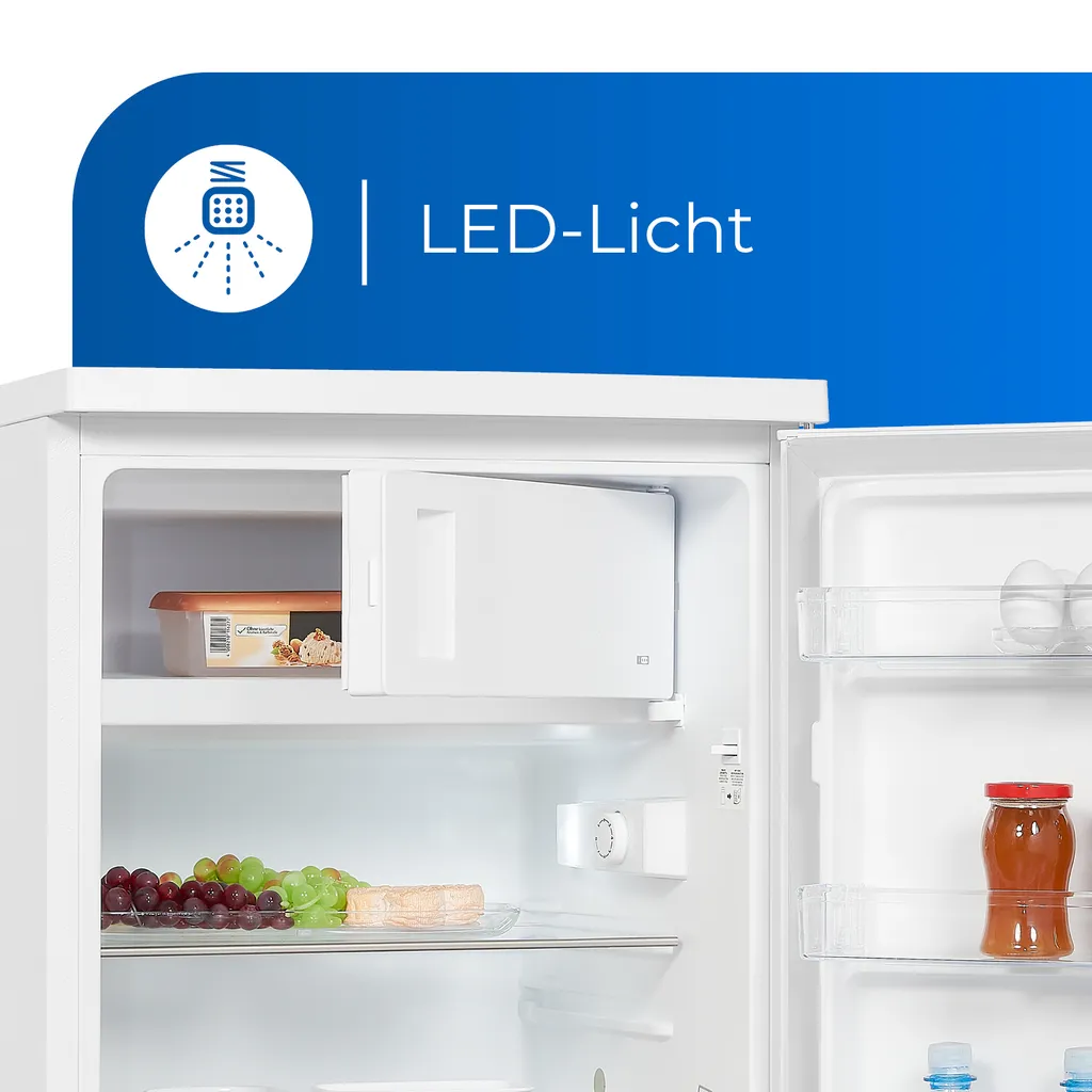 Exquisit Kühlschrank KS16-4-H-010D Weiss | 120 L Nutzinhalt | 4 Sterne | LED-Licht | 55 Cm Breite 5 Exquisit Kühlschrank KS16-4-H-010D Weiss | 120 L Nutzinhalt | 4 Sterne | LED-Licht | 55 Cm Breite – Bild 3