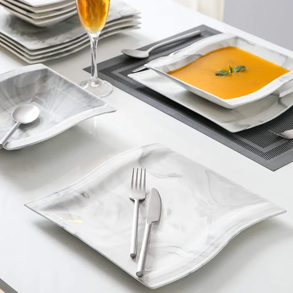 MALACASA, Serie Flora, Marmor Porzellan Tafelservice 24 Teiligen Set Kombiservice Geschirrset Mit 12 Speiseteller Und 12 Suppenteller Für 12 Personen 8 MALACASA, Serie Flora, Marmor Porzellan Tafelservice 24 Teiligen Set Kombiservice Geschirrset Mit 12 Speiseteller Und 12 Suppenteller Für 12 Personen – Bild 6