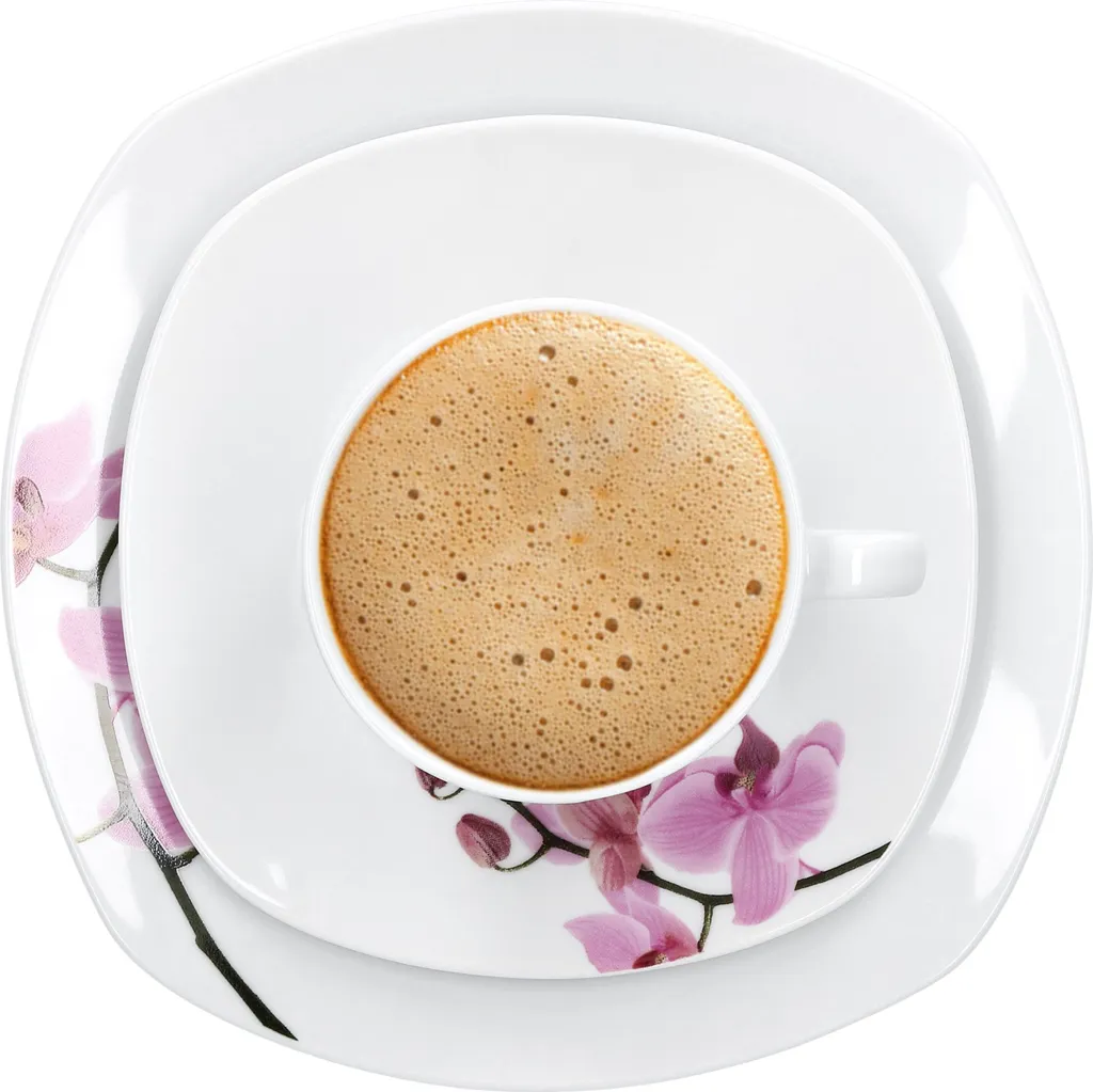 Kaffeeservice 18-tlg. Kyoto Orchidee Leicht Eckig Porzellan Für 6 Personen Weiß MitNachbildung 4 Kaffeeservice 18-tlg. Kyoto Orchidee Leicht Eckig Porzellan Für 6 Personen Weiß MitNachbildung – Bild 2
