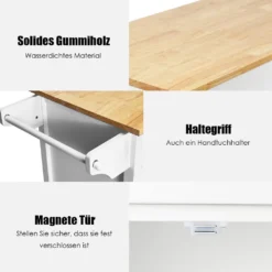 COSTWAY Rollende Kücheninsel Aus Gummiholz, Küchenwagen Mit Handtuchhalter & Verstellbarem Regal & Schubladen, Servierwagen Mit Arbeitsplatte Für Küche, Esszimmer & Bar (Weiß) -Kaufland Verkäufe 6fcca1d6cb9c289a59e48b3a9c88738b