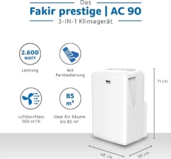 Fakir AC90 Klimagerät, Max. Raumgröße: 85 M³, 9.000 BTU/h -Kaufland Verkäufe 6fcff6cd30fce10ec8fbfad83ebfb6ed