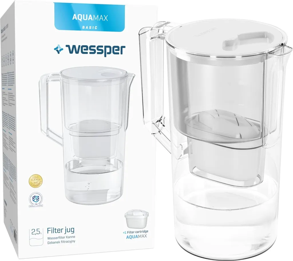 Wessper Wasserfilterkanne 2.5 L Kompatibel Mit Brita Maxtra, Wasser Filtersystem Zur Reduzierung Von Kalk, Chlor | Inklusive 1 Wasserfilterkanne + Wasserfilter -Kartusche Weiß/Weiß 3 Wessper Wasserfilterkanne 2.5 L Kompatibel Mit Brita Maxtra, Wasser Filtersystem Zur Reduzierung Von Kalk, Chlor | Inklusive 1 Wasserfilterkanne + Wasserfilter -Kartusche Weiß/Weiß