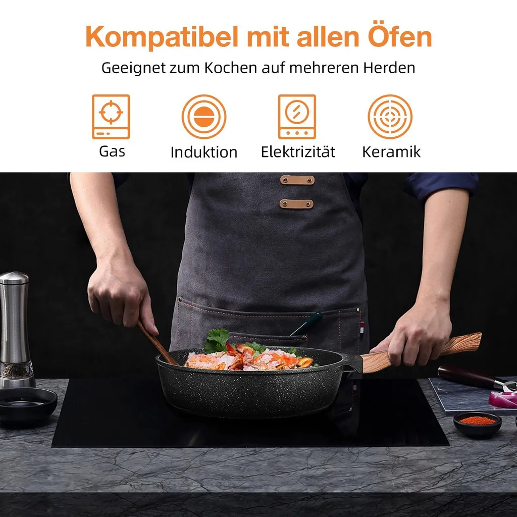 Daynee Antihaft Bratpfanne 28cm Bratpfanne Induktion Mit Echten Steinpartikeln Pfanne Mit Deckel Bratpfanne Geeignet Für Induktion, Gasherde, Elektro 7 Daynee Antihaft Bratpfanne 28cm Bratpfanne Induktion Mit Echten Steinpartikeln Pfanne Mit Deckel Bratpfanne Geeignet Für Induktion, Gasherde, Elektro – Bild 5