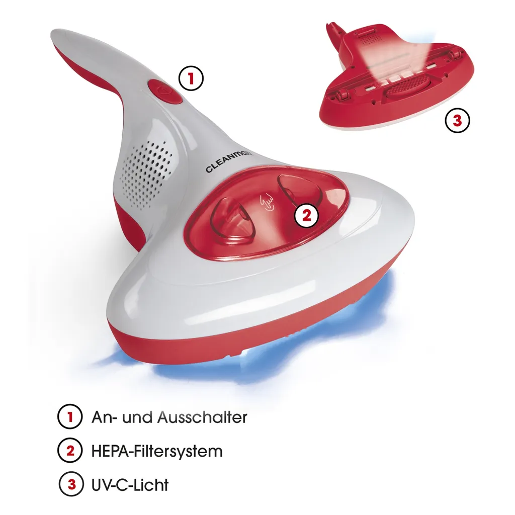 CLEANmaxx Akku-Milben-Handstaubsauger Mit UV-C-Licht - Rot/weiß UV Licht Akku Milbensauger Handstaubsauger Milben Allergiker Kabellos CLEANmaxx 10 CLEANmaxx Akku-Milben-Handstaubsauger Mit UV-C-Licht - Rot/weiß UV Licht Akku Milbensauger Handstaubsauger Milben Allergiker Kabellos CLEANmaxx – Bild 8