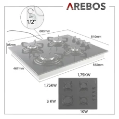 AREBOS Gaskochfeld 4 Flammen, Glaskeramik, Inkl. Topfträger & Zündsicherung, Autark, Geeignet Für Erdgas Oder Propangas, Gasherd 22 AREBOS Gaskochfeld 4 Flammen, Glaskeramik, Inkl. Topfträger & Zündsicherung, Autark, Geeignet Für Erdgas Oder Propangas, Gasherd -Kaufland Verkäufe 7230546dcfaaeec6345732cdc1188178