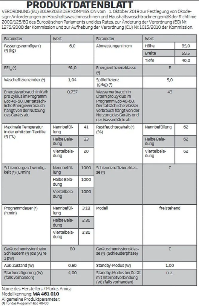 Amica - WA 461 010 - Waschmaschine - 6 Kg 5 Amica - WA 461 010 - Waschmaschine - 6 Kg – Bild 3