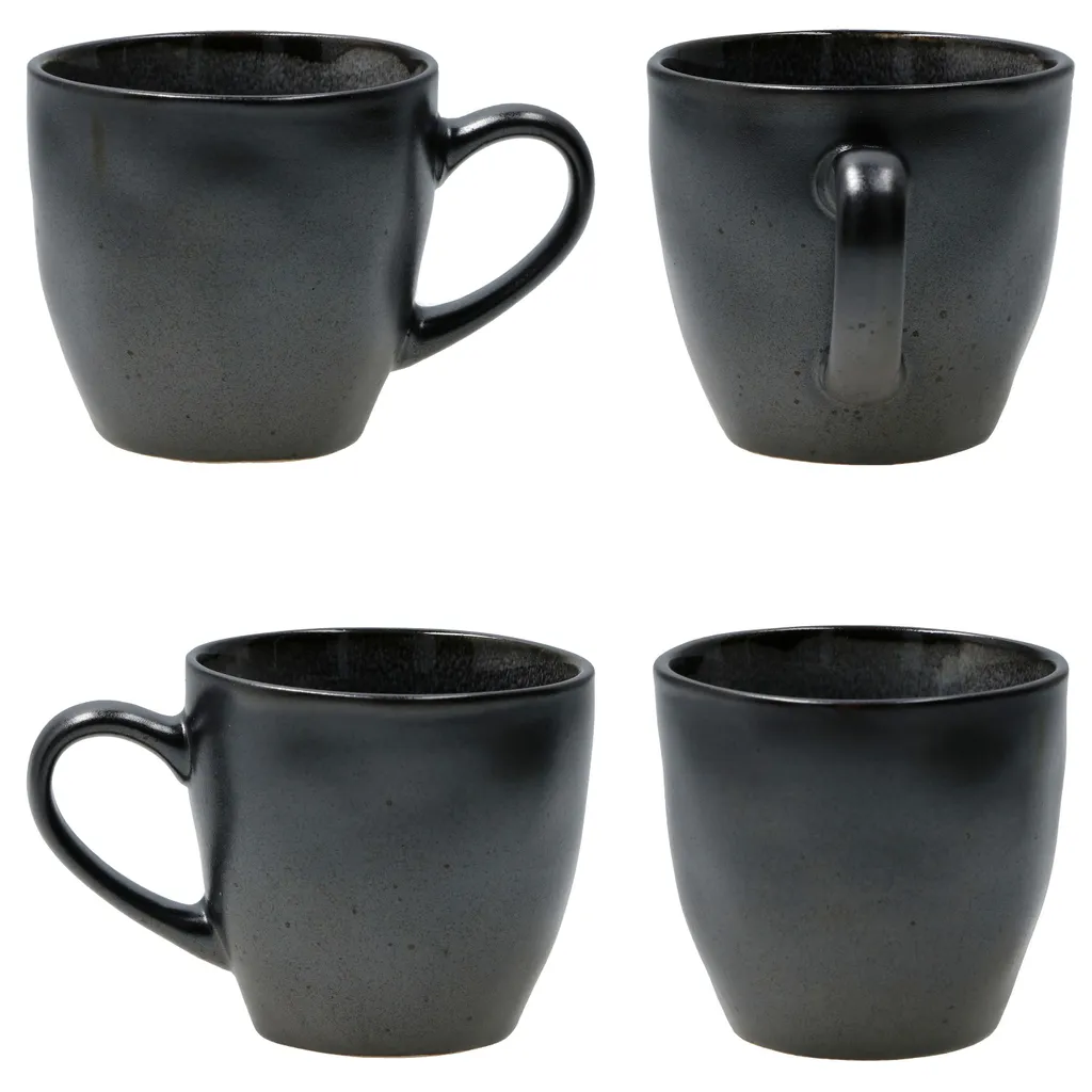 18tlg. Kaffeeservice Reactive Glaze Grey Black Steingut Teller Tasse Schwarz 6 18tlg. Kaffeeservice Reactive Glaze Grey Black Steingut Teller Tasse Schwarz – Bild 4