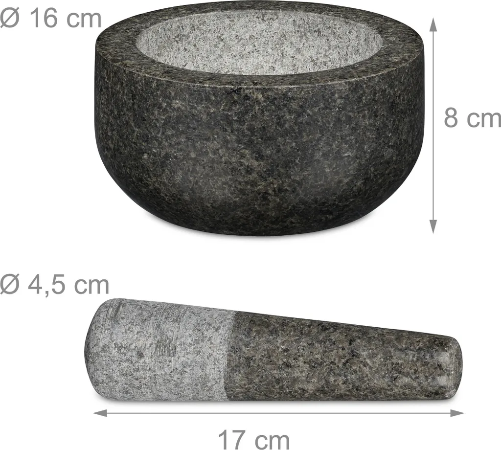 Relaxdays Granit Mörser Mit Stößel 16 Cm 6 Relaxdays Granit Mörser Mit Stößel 16 Cm – Bild 4