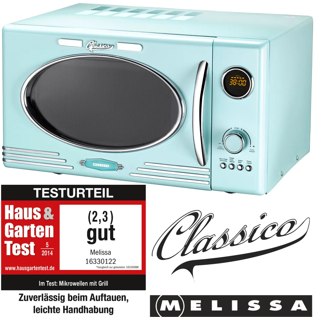 Melissa 16330122 CLASSICO Retro Mint Baby Blue 25 Liter Mikrowelle Mit Grill 3 Melissa 16330122 CLASSICO Retro Mint Baby Blue 25 Liter Mikrowelle Mit Grill