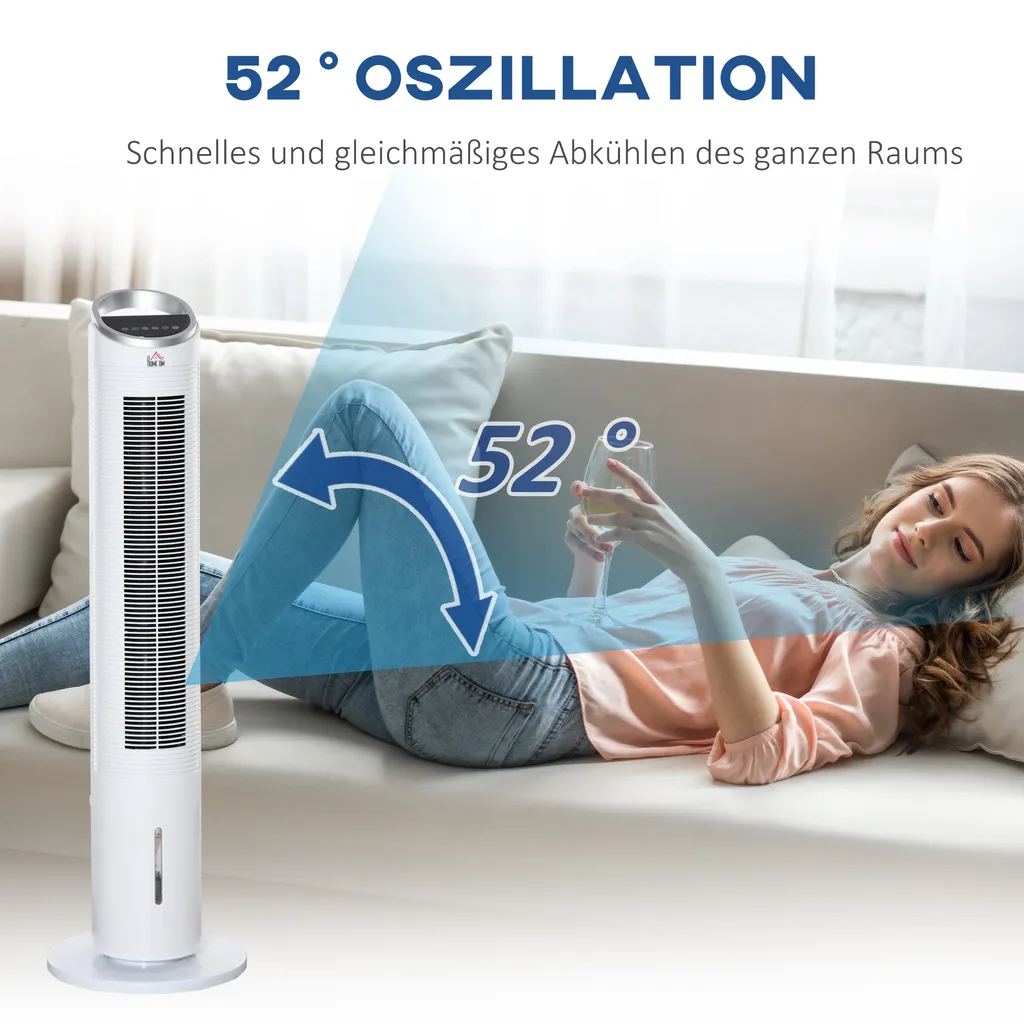 HOMCOM Luftkühler Mit Wasserkühlung Fernbedienung Turmventilator Standventilator Mit Luftbefeuchtung Klimagerät 8h Timer Nutzungsraum 20㎡ 60W ABS Weiß Ø30 X 100,8H Cm 10 HOMCOM Luftkühler Mit Wasserkühlung Fernbedienung Turmventilator Standventilator Mit Luftbefeuchtung Klimagerät 8h Timer Nutzungsraum 20㎡ 60W ABS Weiß Ø30 X 100,8H Cm – Bild 8