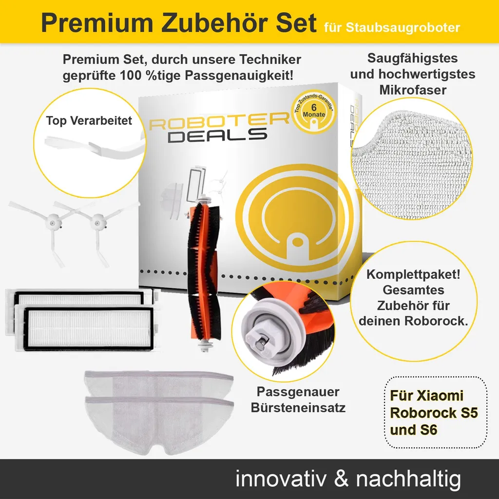 Zubehörset Für Roborock S5, S5 MAX, S6, S6 Pure, S6 MAX (1x Hauptbürste, 2x Seitenbürste, 2x Filter, 2x Pad) 4 Zubehörset Für Roborock S5, S5 MAX, S6, S6 Pure, S6 MAX (1x Hauptbürste, 2x Seitenbürste, 2x Filter, 2x Pad) – Bild 2