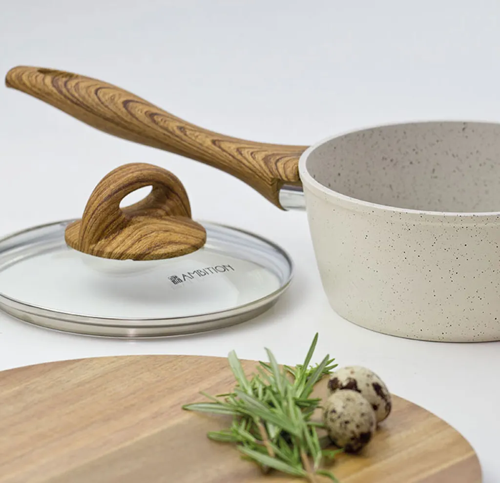 Ambition Nature Topf Mit Deckel 16cm 1200 Ml Aluminium Mehrschichtboden Braun Ecru Pfluon Cookmark (PTFE) Induktionsgeeignet 3 Ambition Nature Topf Mit Deckel 16cm 1200 Ml Aluminium Mehrschichtboden Braun Ecru Pfluon Cookmark (PTFE) Induktionsgeeignet