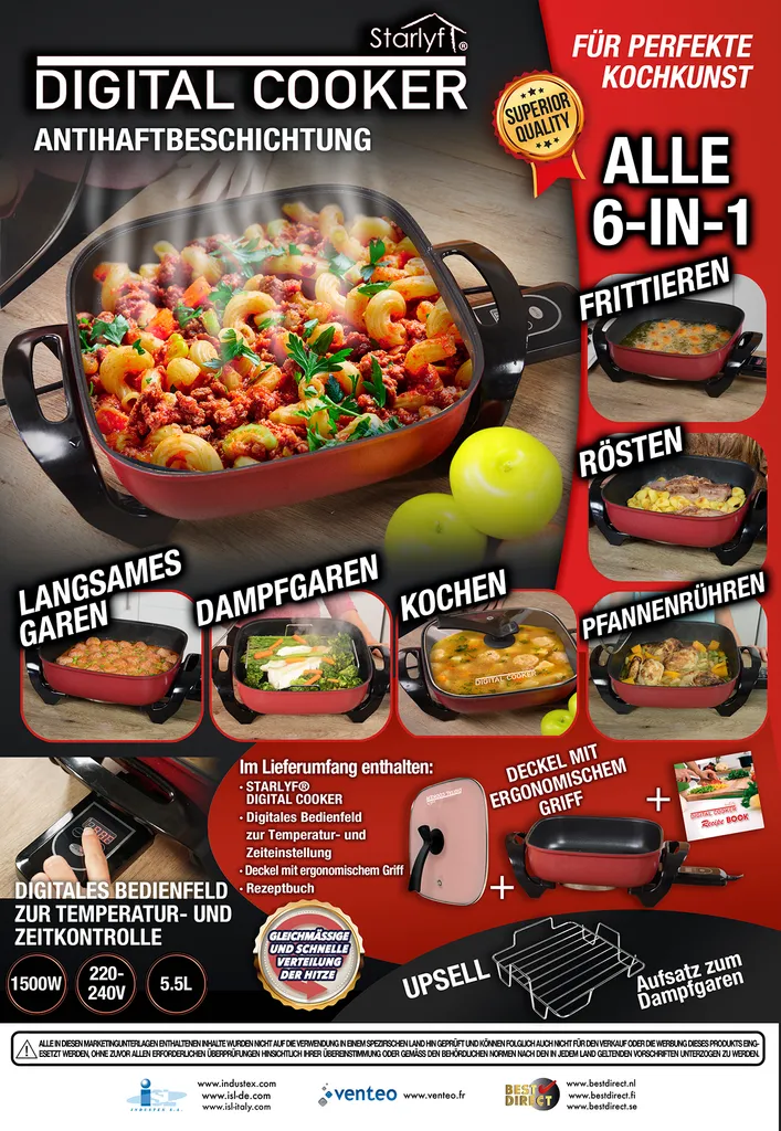 Starlyf®Digital Cooker - XXL Elektrische Bratpfanne Mit Digitalem Thermostat Und Temperaturanzeige, 1600 Watt, 5,5 Liter Fassungsvermögen, Partypfanne - Aus Der TV Werbung 20 Starlyf®Digital Cooker - XXL Elektrische Bratpfanne Mit Digitalem Thermostat Und Temperaturanzeige, 1600 Watt, 5,5 Liter Fassungsvermögen, Partypfanne - Aus Der TV Werbung – Bild 18
