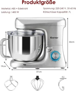 COSTWAY 1400W Küchenmaschine Edelstahl, 6 Stufen Knetmaschine, Rührmaschine 7L Teigmaschine Mit Griff, Inkl. Schneebesen, Knethaken, Rührbesen & Spritzschutz, Silber -Kaufland Verkäufe 7a3dde51da6b9f4bb037997818edf86a