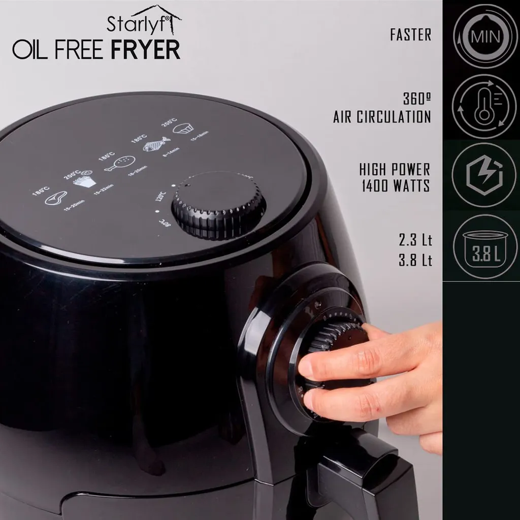 Starlyf® OIL FREE FRYER – Heißluftfritteuse, Umluft-Fritteuse Ohne ÖL, 3,8 Liter Fassungsvermögen, Spühlmaschinenfest, 1400 Watt – Aus Der TV Werbung 5 Starlyf® OIL FREE FRYER – Heißluftfritteuse, Umluft-Fritteuse Ohne ÖL, 3,8 Liter Fassungsvermögen, Spühlmaschinenfest, 1400 Watt – Aus Der TV Werbung – Bild 3