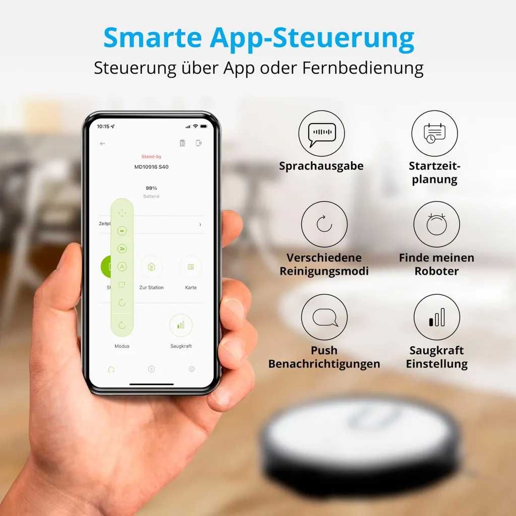 MEDION Saugroboter Mit Absaugstation S40 (2000Pa, Intelligente Navigation, Alexa Roboterstaubsauger Für Hartböden Fliesen Laminat, Teppicherkennung, Tierhaar Optimiert, HEPA14 Filter, Fernbedienung) 6 MEDION Saugroboter Mit Absaugstation S40 (2000Pa, Intelligente Navigation, Alexa Roboterstaubsauger Für Hartböden Fliesen Laminat, Teppicherkennung, Tierhaar Optimiert, HEPA14 Filter, Fernbedienung) – Bild 4