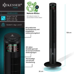 KESSER® Turmventilator Mit Fernbedienung | 120 Cm | Oszilation | 55W | LED-Display | Ventilator Mit 3 Geschwindigkeitsstufen + Timer Bis 12 Stunden + 3 Betriebsmodi + 90° Oszillierend Towerventilator, Farbe:Schwarz -Kaufland Verkäufe 7c11f005f7de7e322babfd4ec130c878