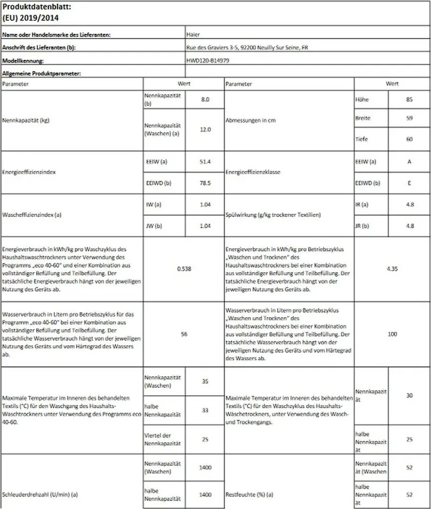 Waschtrockner 12kg Waschen 8kg Trocken XL Trommel HAIER HWD120 B14979 13 Waschtrockner 12kg Waschen 8kg Trocken XL Trommel HAIER HWD120 B14979 – Bild 11