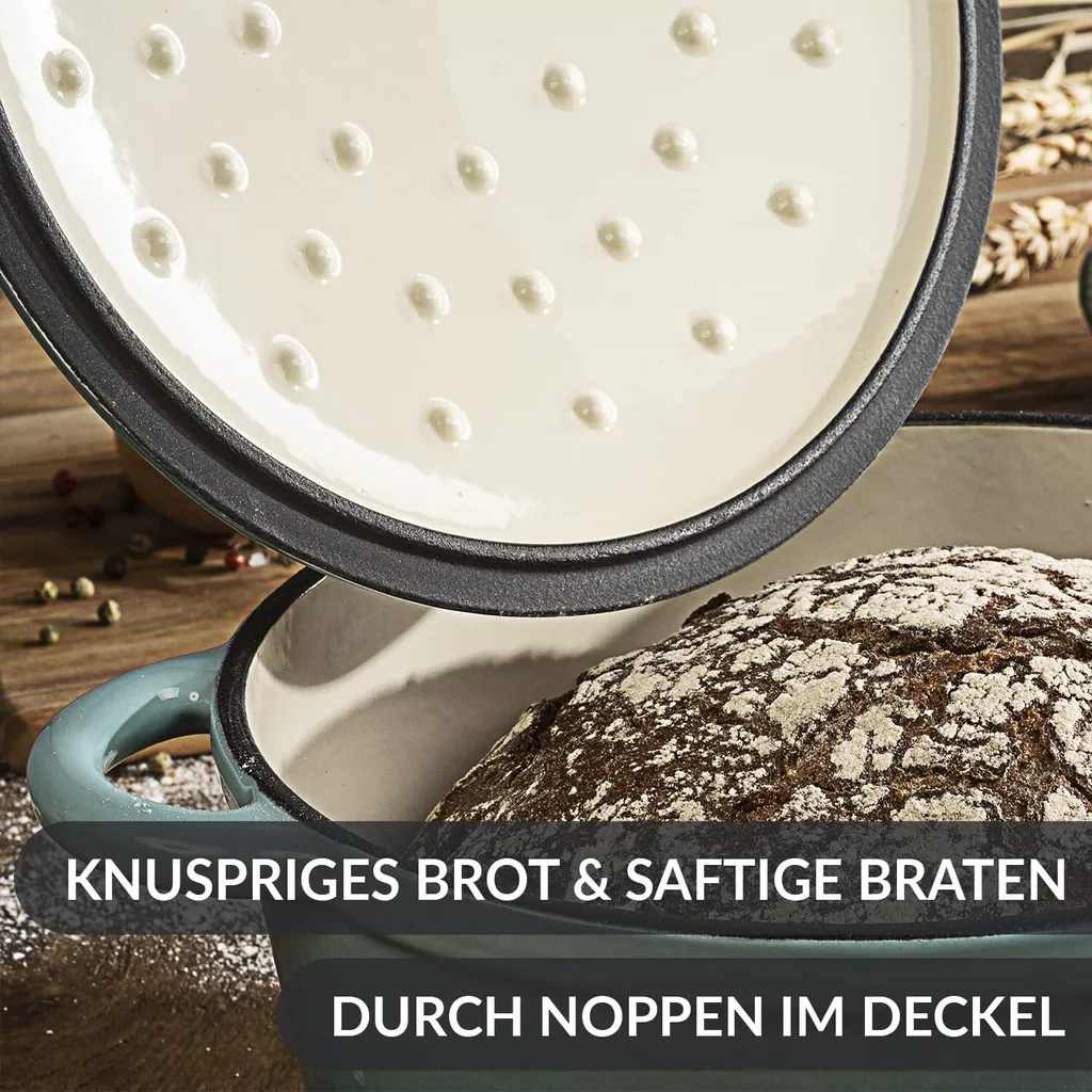 Gusseisen Topf Brot Backen 24 Cm - 3,5 L Schmortopf Gusseisen Emailliert Zum Schmoren, Backen Und Braten - Brotbacktopf Mit Deckel Induktion - (3,5 L, Blau) 6 Gusseisen Topf Brot Backen 24 Cm - 3,5 L Schmortopf Gusseisen Emailliert Zum Schmoren, Backen Und Braten - Brotbacktopf Mit Deckel Induktion - (3,5 L, Blau) – Bild 4