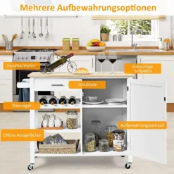 COSTWAY Küchenwagen Auf Rollen, Kücheninsel Mit Schublade, Weinregal, Offene Regale & Handtuchhalter, Platzsparender Servierwagen, Für Küche, Esszimmer, Bar, Weiß -Kaufland Verkäufe 7e93c9eb4989fd4da21ed5cd48537076