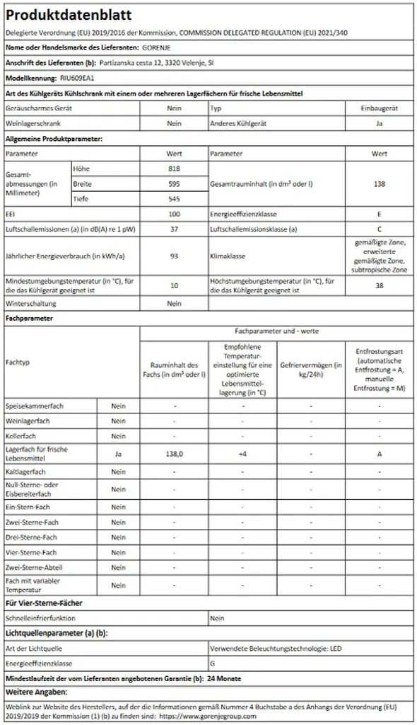Gorenje - RIU609EA1 - Unterbau-Kühlschrank - Festtür-Technik 7 Gorenje - RIU609EA1 - Unterbau-Kühlschrank - Festtür-Technik – Bild 5