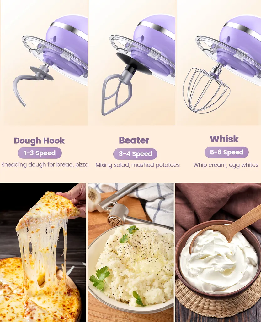 Küchenmaschine, Knetmaschine, Teigmaschine, CHeflee 1500W Multifunktion Food StandMixer Processor Zum Backen Mit 5,5 L Edelstahlschüssel, 6 Geschwindigkeiten, Inkl. Knethaken, Schneebesen, Flachrührer(Violett) 4 Küchenmaschine, Knetmaschine, Teigmaschine, CHeflee 1500W Multifunktion Food StandMixer Processor Zum Backen Mit 5,5 L Edelstahlschüssel, 6 Geschwindigkeiten, Inkl. Knethaken, Schneebesen, Flachrührer(Violett) – Bild 2