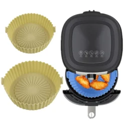 Wiederverwendbare Air Fryer Liner Pad Silikontopf Antihaft Dampfpad Backeinsatz Air Fryer Zubehör Heißluftfritteuse Matte Für Mikrowelle Küche Kochmatte Gelb 14,5cm
