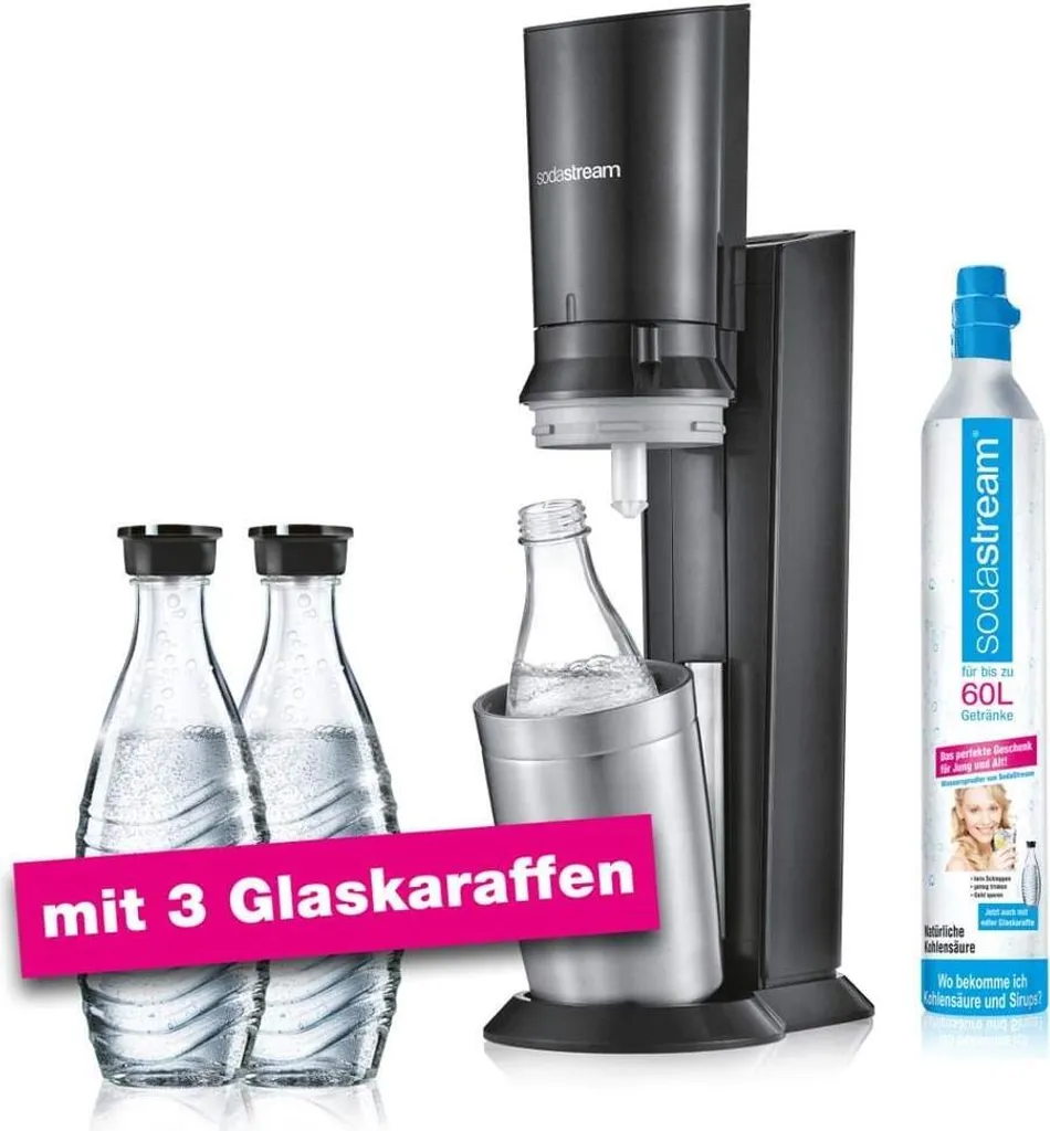 SodaStream Crystal 2.0 Vorteilspack Wassersprudler, Titan, Mit 3 Karaffen 3 SodaStream Crystal 2.0 Vorteilspack Wassersprudler, Titan, Mit 3 Karaffen