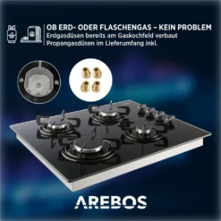 AREBOS Gaskochfeld 4 Flammen, Glaskeramik, Inkl. Topfträger & Zündsicherung, Autark, Geeignet Für Erdgas Oder Propangas, Gasherd 20 AREBOS Gaskochfeld 4 Flammen, Glaskeramik, Inkl. Topfträger & Zündsicherung, Autark, Geeignet Für Erdgas Oder Propangas, Gasherd -Kaufland Verkäufe 831f5942b201e1bf080cd4770182771f