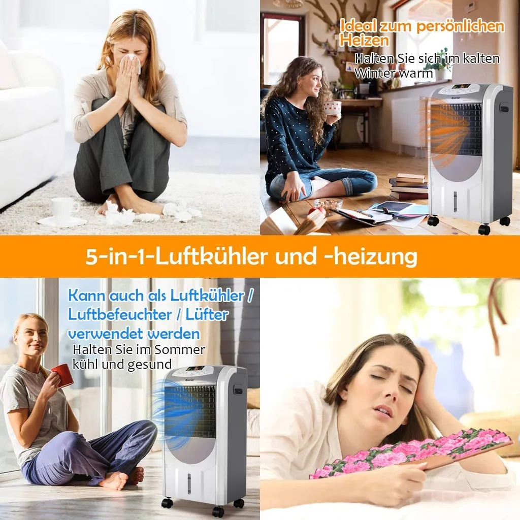 COSTWAY Heizlüfter 2000W Klimaanlage Mobil Klimagerät Kühlen 75W, 8H Timer, 7L Wassertank, 70°Winkel, Fernbedienung, Energieklasse A 6 COSTWAY Heizlüfter 2000W Klimaanlage Mobil Klimagerät Kühlen 75W, 8H Timer, 7L Wassertank, 70°Winkel, Fernbedienung, Energieklasse A – Bild 4