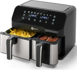 BALTER Heißluftfritteuse Mit Doppelkammer HL-850D, 9L (5,5L + 3,5L), 2 Speisen Gleichzeitig, 9 Programme , Friteuse Ohne Öl, Dual Zone, Airfryer, Heis