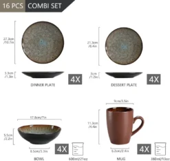 Tafelservice Steinzeug, Vancasso 16-St BUBBLE Kombiservice, Geschirrset Mit Müslischalen, Kaffeetassen, Dessertteller Und Speiseteller Für 4 Personen, Vintage -Kaufland Verkäufe 83e0634f522b649802d56382aa75ad4a