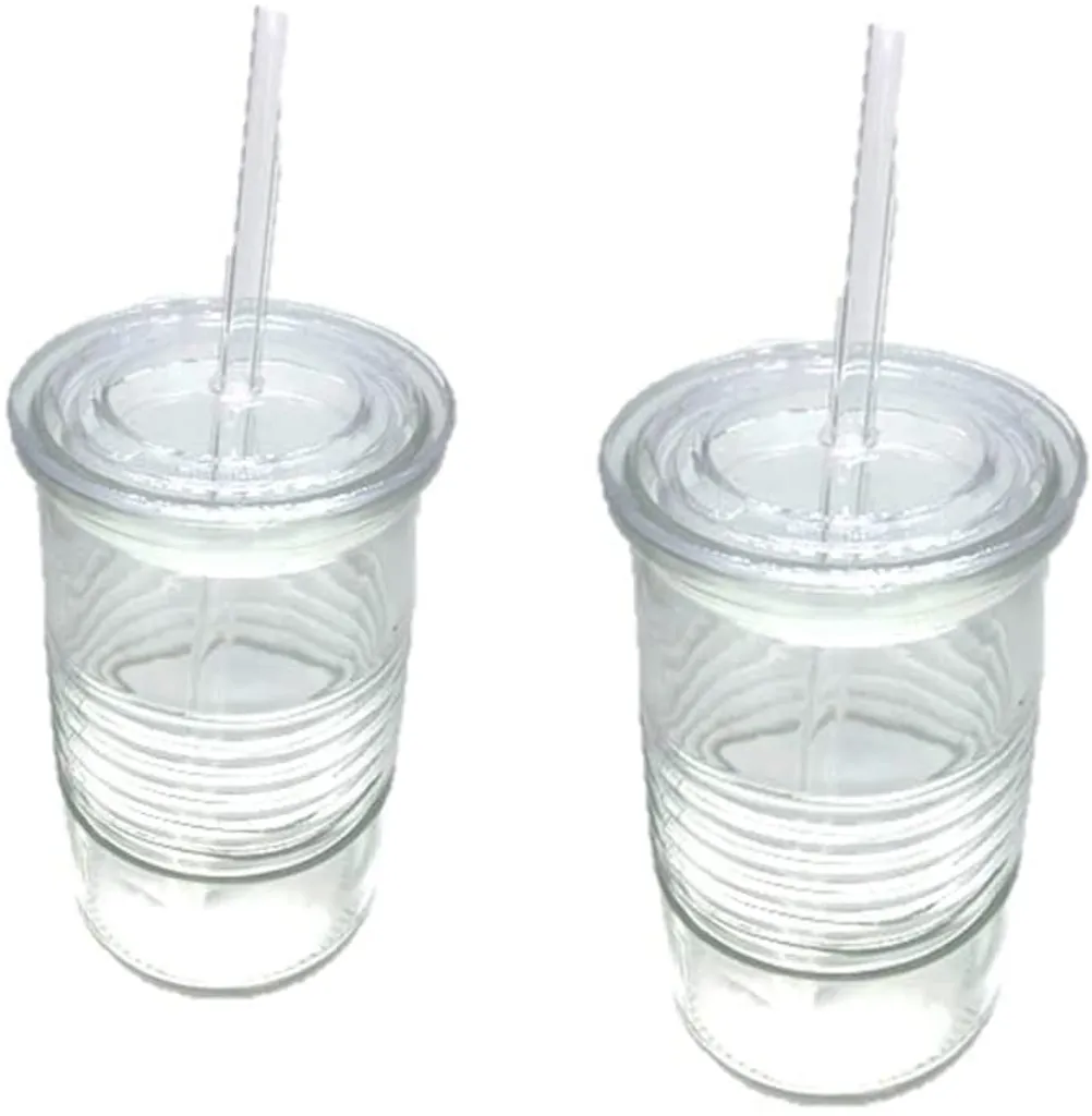 Glasbecher Mit Deckel & Glashalm, 4er Set 440 Ml, Spülmaschinenfest, Trinkglas, Transparent 5 Glasbecher Mit Deckel & Glashalm, 4er Set 440 Ml, Spülmaschinenfest, Trinkglas, Transparent – Bild 3