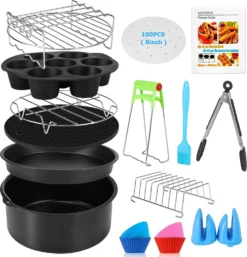 Zubehör Heißluftfritteuse, 8 Zoll 14 Stück Zubehörset Für Airfryer Fritteusen Für COSORI Ninja Philips Tefal Für Luftfritteuse 3.7QT-6.8QT