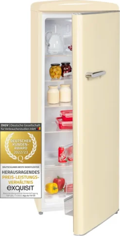Exquisit Retrokühlschrank RKS325-V-H-160F Magnolienweiss | Standgerät | 229 L Volumen | Magnolienweiß