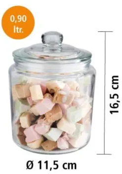 APS Vorratsglas -CLASSIC- /// Ø 11,5 Cm, H: 16 Cm, Volumen: 0,9 Liter /// Glas Polyethylen /// 82250 -Kaufland Verkäufe 89938edceae595e12194199e59ff9e44