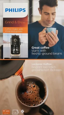 Philips HD7768/90 Grind & Brew Filter Kaffeemaschine, Mahlwerk, Timer, Champagner/schwarz -Kaufland Verkäufe 89d88af0a41a3d5ea0bf22c1c17776b5