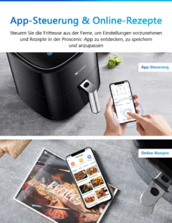 Proscenic T22 Heißluftfritteuse, App Und Sprachsteuerung, 5L XXL Luftfritteuse, Airfryer Mit Großem Digitalem LED Display, Vorheizen&Warm Halten, 100 Rezepte,ohne Öl, Schwarz, Edelstahl -Kaufland Verkäufe 89ef07f60087994b15d61a60131eee09