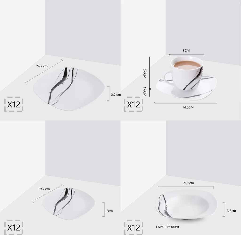 VEWEET Tafelservice 'Teresa' Aus Porzellan, 60-tlg Kombiservice Mit Kaffeetassen 175 Ml, Untertasse, Dessertteller, Speiseteller Und Suppenteller, Komplettservice Für 12 Personen 4 VEWEET Tafelservice 'Teresa' Aus Porzellan, 60-tlg Kombiservice Mit Kaffeetassen 175 Ml, Untertasse, Dessertteller, Speiseteller Und Suppenteller, Komplettservice Für 12 Personen – Bild 2