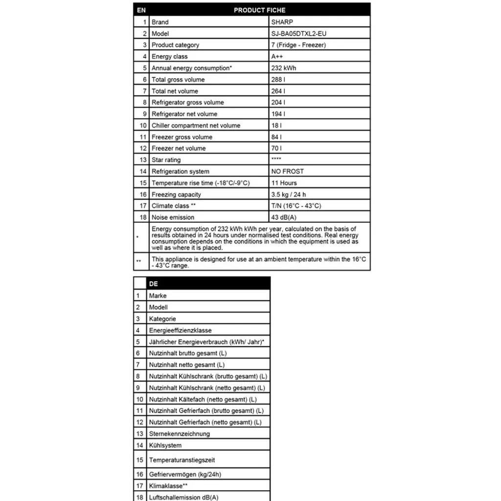 Sharp - SJ-BA05DTXL2-EU - Kühl-Gefrierkombination - - Silber 7 Sharp - SJ-BA05DTXL2-EU - Kühl-Gefrierkombination - - Silber – Bild 5