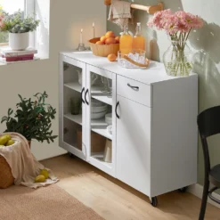 SoBuy FSB57-W Sideboard Auf Rollen Küchenwagen Küchenschrank Rollwagen Aufbewahrungsschrank Küchekommode Küchentrolley Weiß BHT Ca.: 116x86x40cm -Kaufland Verkäufe 8c3fbace4209fc658ab33430b1d46f6c