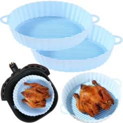 2 Stück Air Fryer Silikon Topf Wiederverwendbar Ersatzeinlagen Korb Backofen Pad Hitzebeständige Backblech Fried Pizza Heißluftfritteuse Matte Blau 18,5*21*4cm