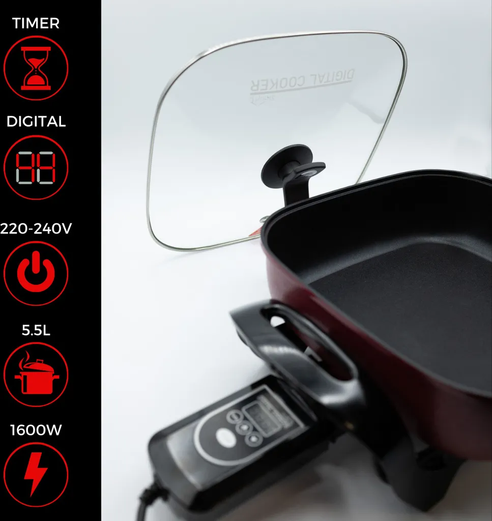 Starlyf®Digital Cooker - XXL Elektrische Bratpfanne Mit Digitalem Thermostat Und Temperaturanzeige, 1600 Watt, 5,5 Liter Fassungsvermögen, Partypfanne - Aus Der TV Werbung 6 Starlyf®Digital Cooker - XXL Elektrische Bratpfanne Mit Digitalem Thermostat Und Temperaturanzeige, 1600 Watt, 5,5 Liter Fassungsvermögen, Partypfanne - Aus Der TV Werbung – Bild 4