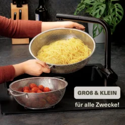 2 Nudelsiebe Aus Edelstahl Mit Mikroperforation - Groß & Klein - Spülmaschinenfest - Standfest - Für Pasta, Obst, Gemüse -Kaufland Verkäufe 8f53e3ff1f500e96ad5b56907f05dd77