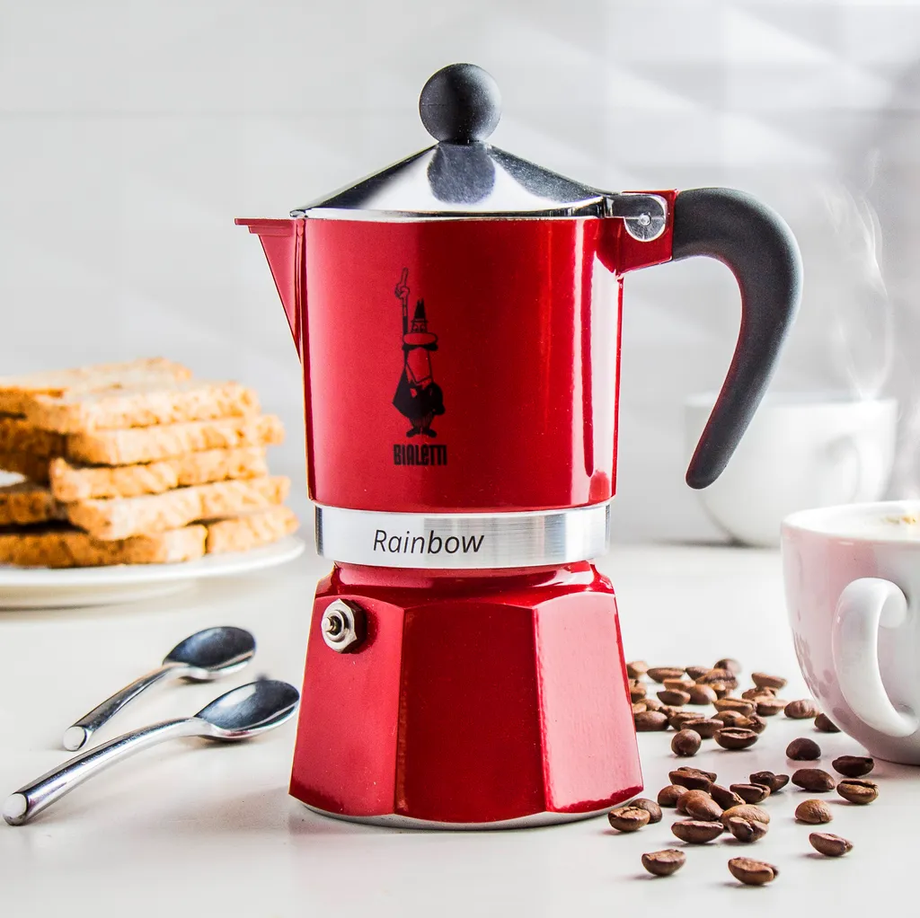 Bialetti Rainbow, Italienische Espresso-Kaffeemaschine, Aluminium, 3 Tassen, Rot 10 Bialetti Rainbow, Italienische Espresso-Kaffeemaschine, Aluminium, 3 Tassen, Rot – Bild 8