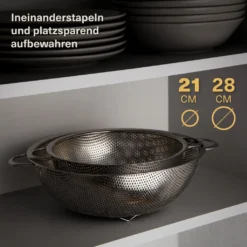 2 Nudelsiebe Aus Edelstahl Mit Mikroperforation - Groß & Klein - Spülmaschinenfest - Standfest - Für Pasta, Obst, Gemüse -Kaufland Verkäufe 90131fd9bcf27843a5530175c54b713d